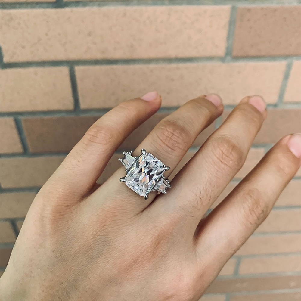 Italo Radiant Cut Unique Engagement Ring Eternity Ring 925 Sterling Silver - Picture 13 of 13